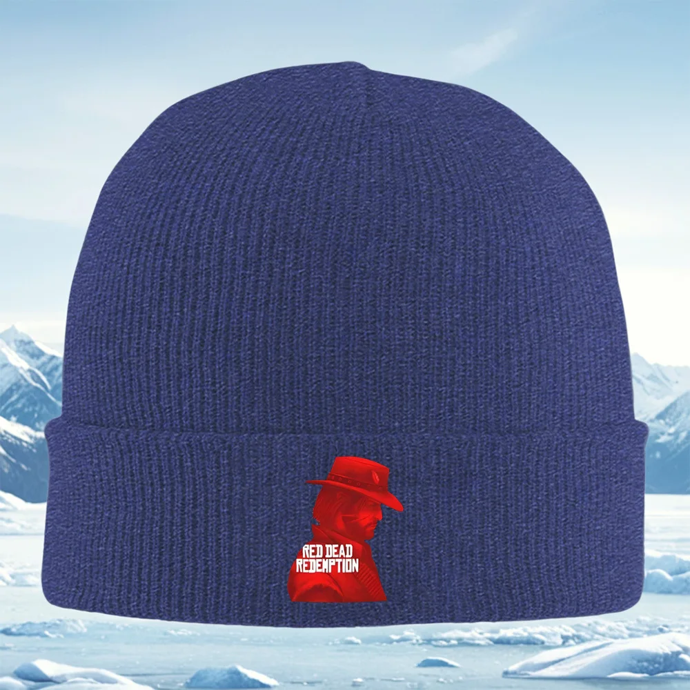 Czapka kowbojska z logo, czarne tło, męska, damska, unisex, dziergana czapka beanie, czapka typu pullover, zimowa, termiczna, ciepła, świąteczna, na zewnątrz, C