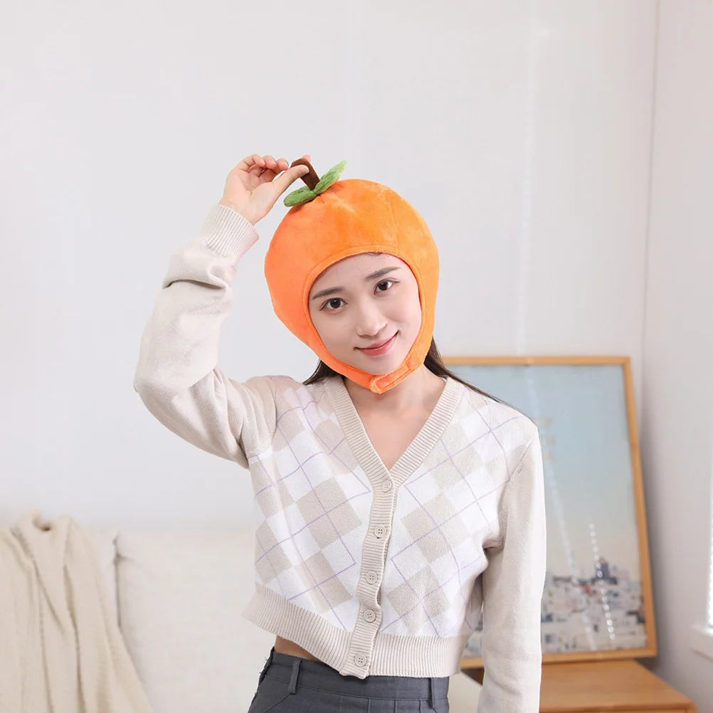 Cartoon Persimmon Plush Hat Lightweight Party Costume Selfie Accessory Festive Holiday Photo Prop Decorative Headwear Bright