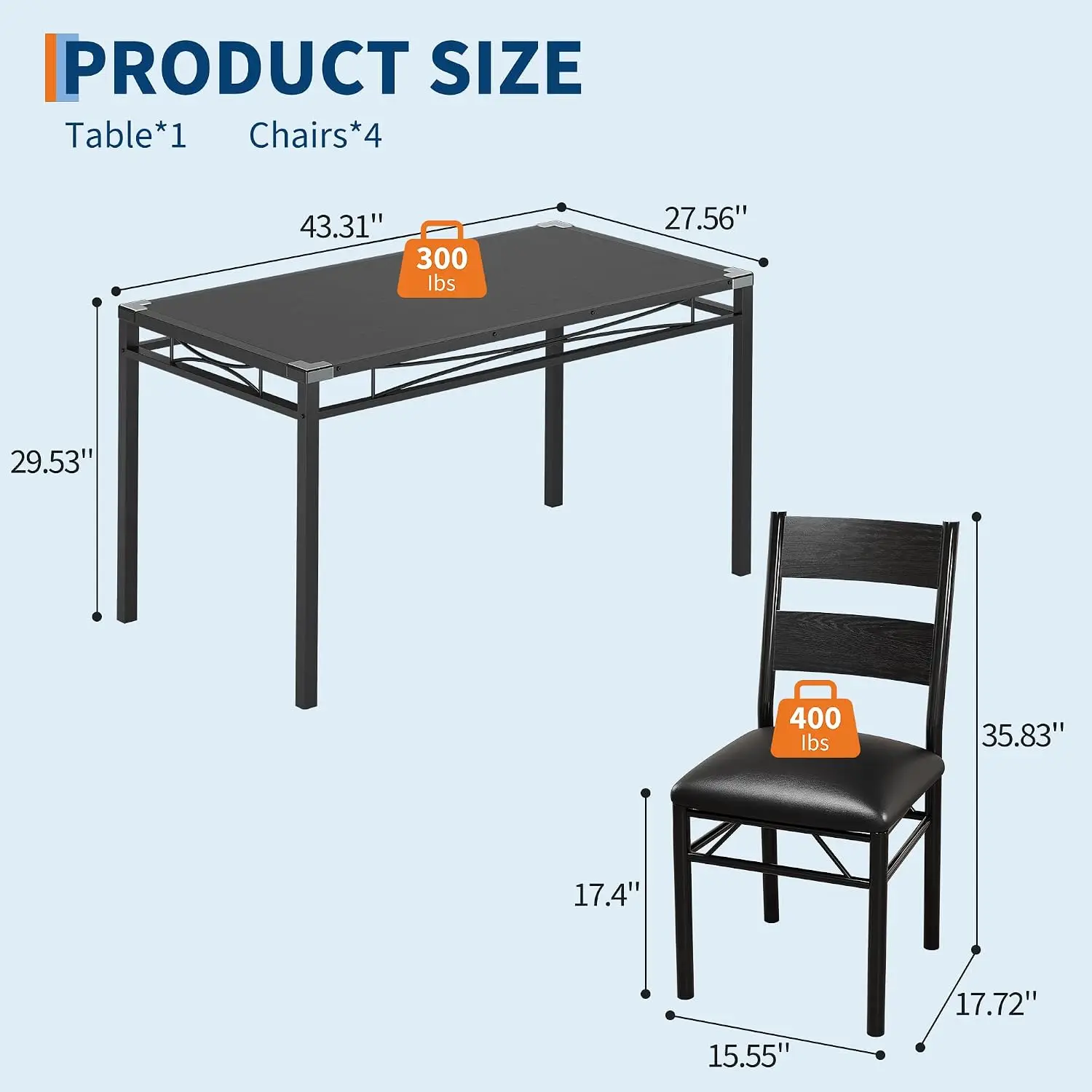 Space-Saving Dining Table Set, Table and Chairs Set of 4