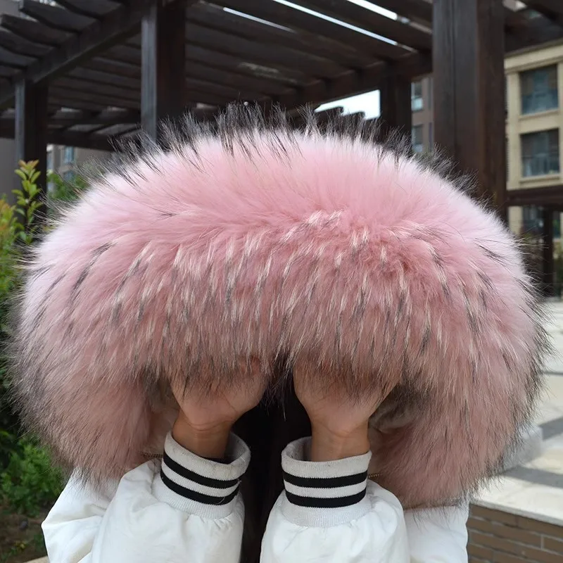 100% Real Fur Collar Natural Raccoon Fur Scarves Women Winter Coat Hat Hoodie Collar Neck Cap Long Warm Genuine Fur Scarf