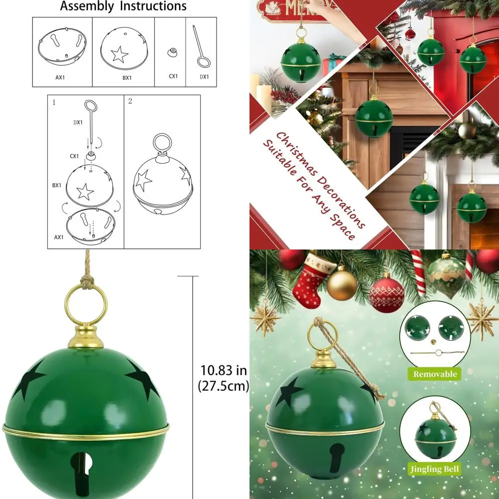 

Пара 8,3 винтажных красных рождественских колокольчиков для елочных украшений (зеленые)