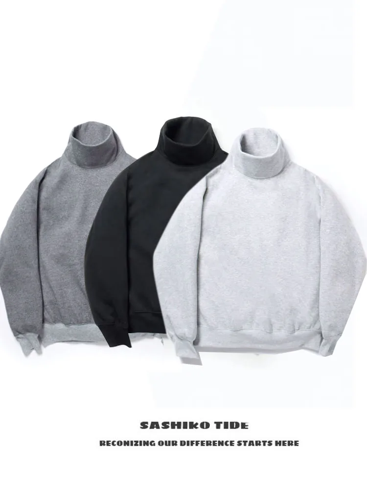 

DW PIER39 Japanese Sle Ci Boy Pure Color Retro Inner High Collar Loose Hoodie Sweatirt for Teenagers Autumn Season
