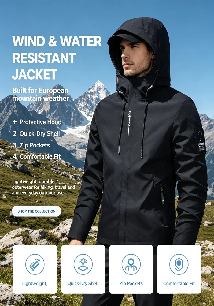 Wasserdichte Herrenjacke, für Outdoor-Aktivitäten, winddicht, zum Wandern, Klettern und für andere Freizeitaktivitäten. – Detail 4