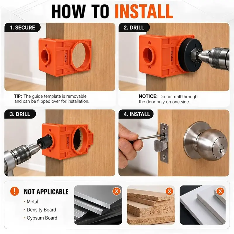 HGHO Hinge Jig& Door Lock Installation Kit Template For 2.5