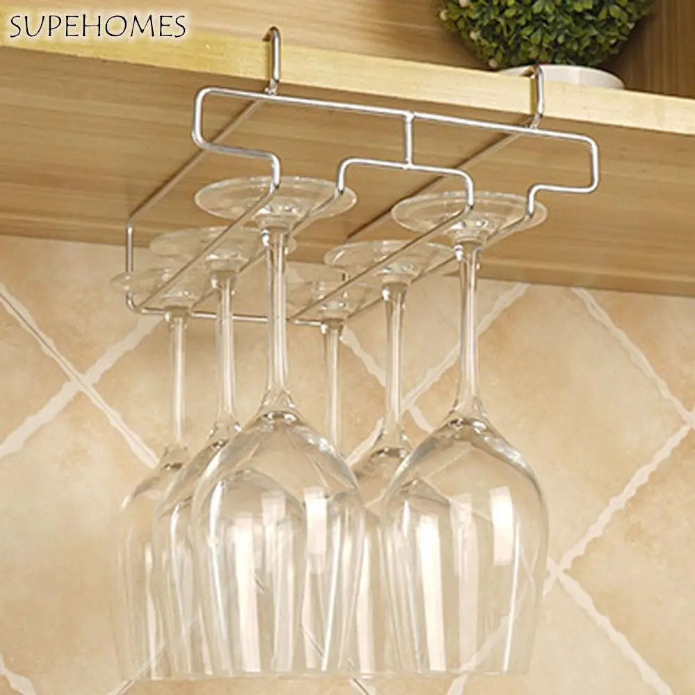 Durable Kitchen Organizer Storage Shelf Bar Cabinet Hanging Rack Cup Hanger Wine Glass Rack Stemware Holder