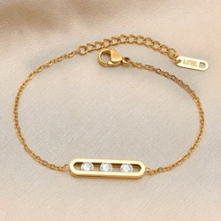 Yixin Trendy Slide Round Bead zircone Chain Link bracciali per le donne Shinny ovale Color oro bracciale in metallo gioielli per feste di moda