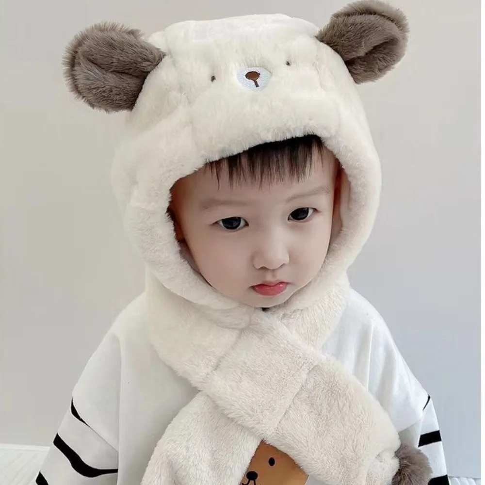 

Fashion One-Piece Winter Baby Hat Scarf Windproof Kids Hat Hooded Scarf Thick Warm Neck Protection Infant Beanies Cap
