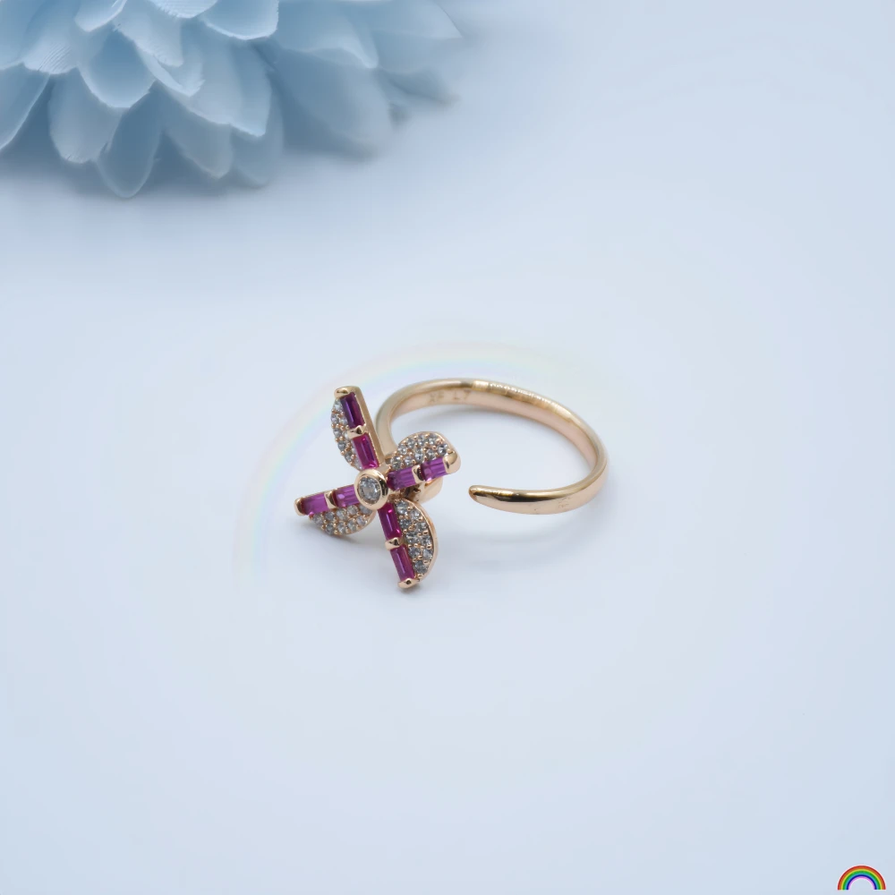 Small niche design rotating windmill zircon open ring flowing light wind language fashion jewelry alloy ring Rwbuye