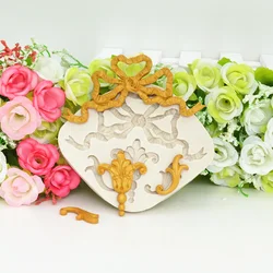 Baroque Ribbon European Embossed Retro Flower Vine Decoration Bow Dry Pisces Fondant Silicone Mold Resin Kitchenware