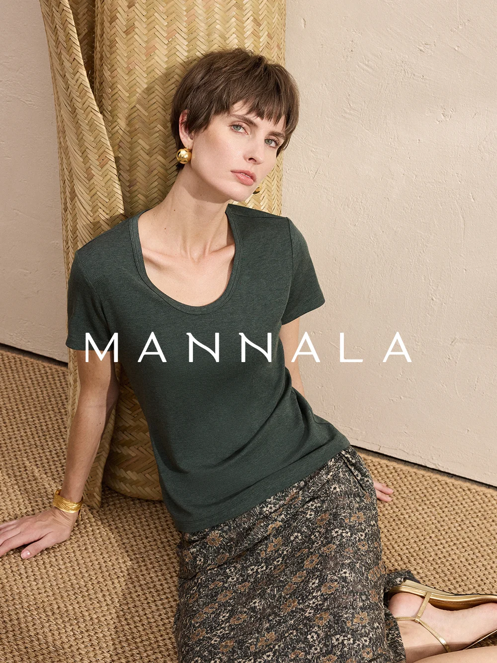 

MANNALA Small Pudding ort Sve U-Ne T-irt Commute Slimming Multi-Color Basic Cotton Women's Faion Q2656