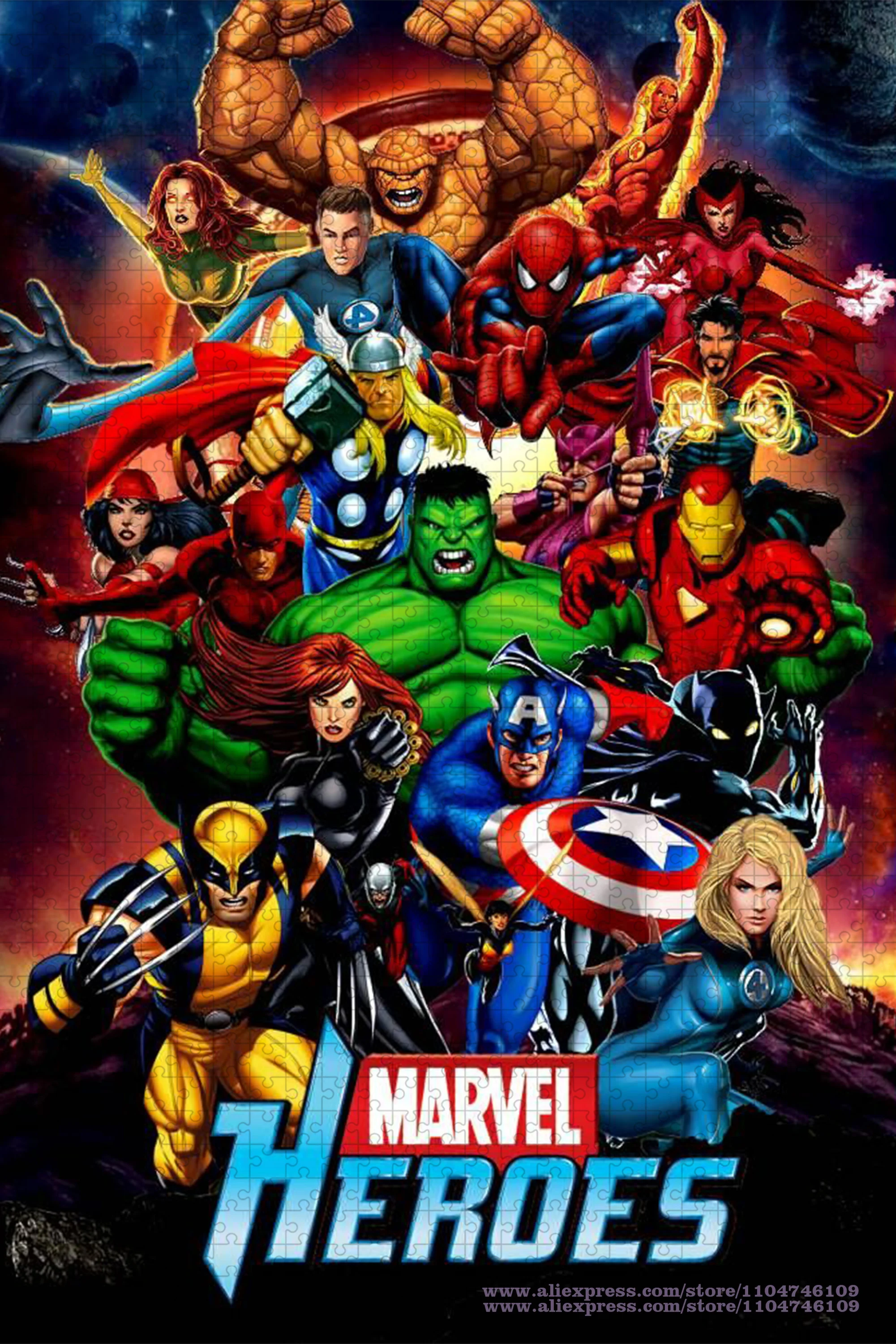 Teka-teki Jigsaw Pahlawan Marvel 108/200/300/500/1000/1500 Buah Teka-teki Kecerdasan untuk Anak-anak & Dewasa Teka-teki Dekorasi Rumah