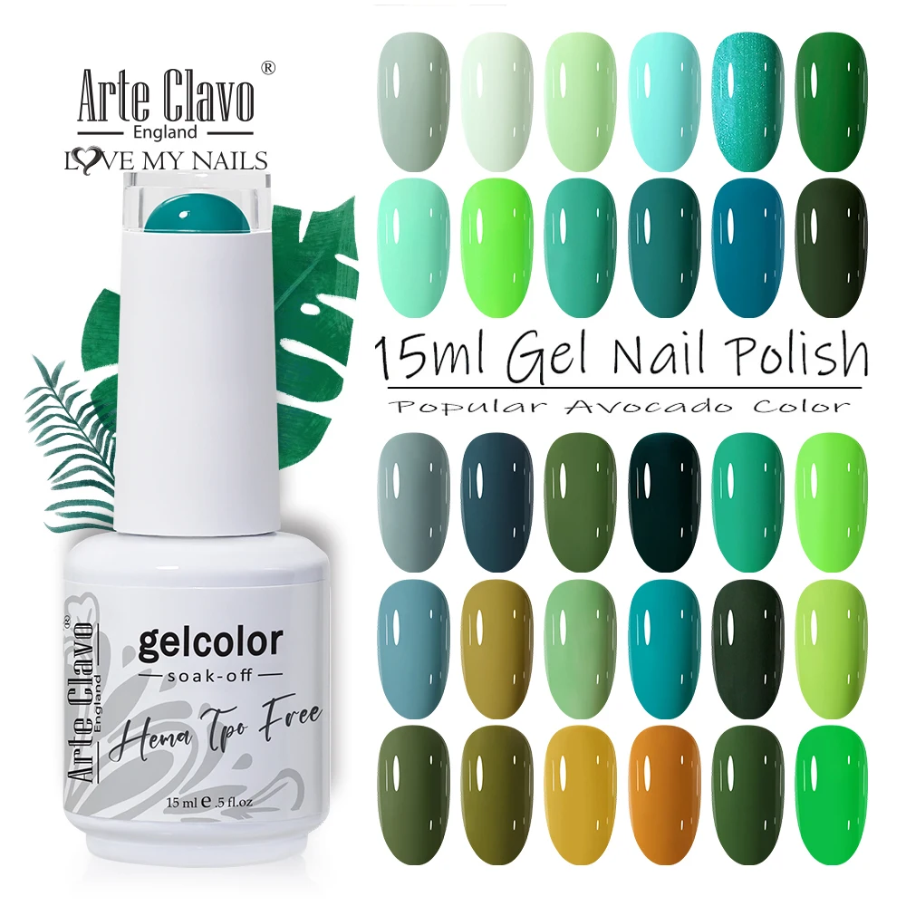 Arte Clavo Gel Nail Polish Vernis Summer Gel Polish LED Vernis Semi Permanant UV Green Gel Nails Art 15ml Soak Off Base Top Coat