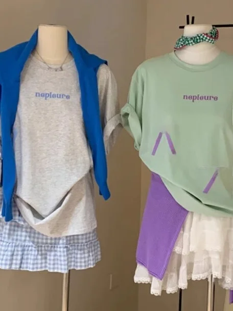 

Casual ort Sve T-irt for Women Loose Street Sle Polyester Material Summer Faion Ladies Top round Ne Regular Fit