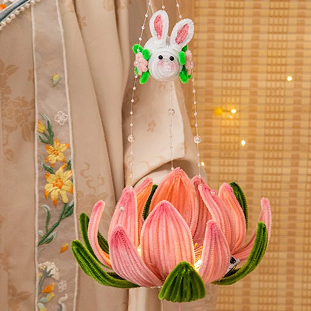

DIY Material Bag Bell Flower Lantern Chinese Style Handheld Lotus Lamp Twist Stick Blessings Handmade