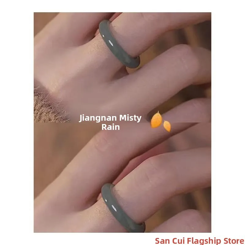 

Fashionable Resin Rings for Women Small Batch Design Sense Artificial Jade Simulation Ring Stylish Individuality