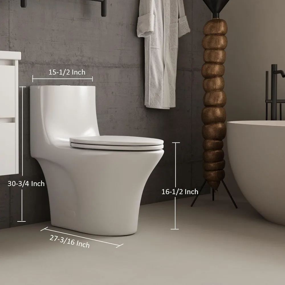 Modern One Piece Toilet, Bathroom Toilet Power Dual Flush 1.1/1.6 GPF with Comfortable Seat ADA Height 16 1/2’’,MaP 1000g