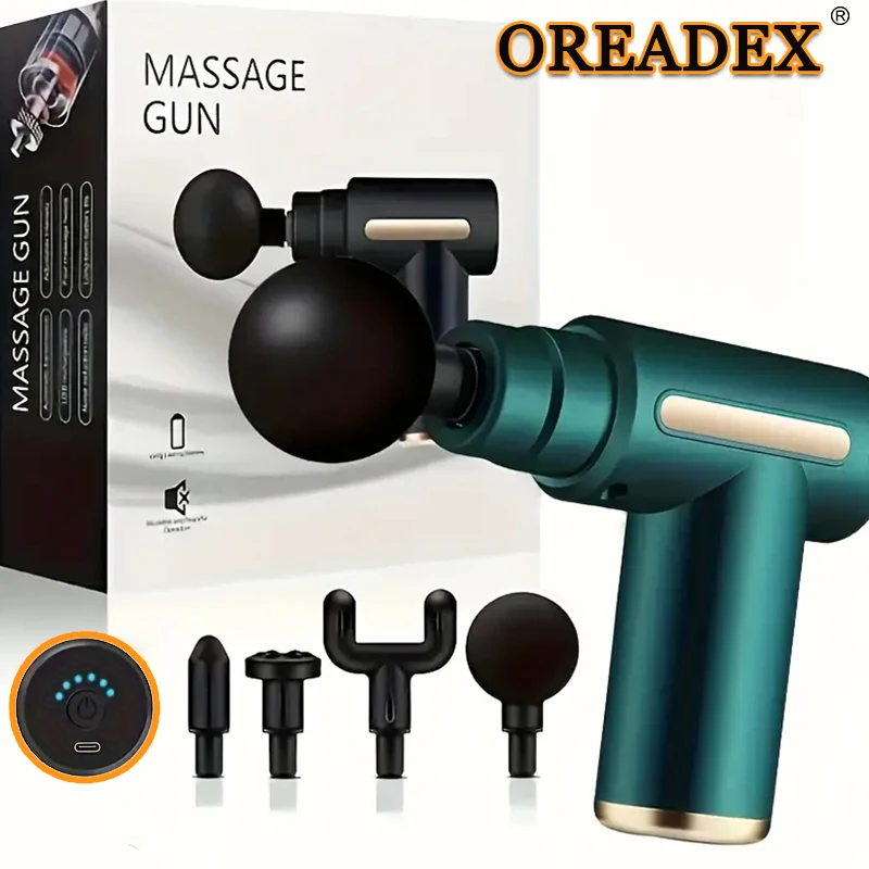 Portable Fascial Massage Gun Electric Percussive Therapy Massager Body Relaxation With 4 Replaceable Head Can Muscle Recovery