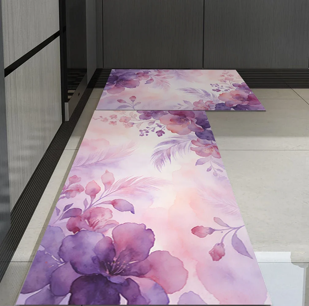 VIKAMA Modern Kitchen Coffee Table Mat Watercolor Non-slip Foot Mat Door Mat Absorbent Draining Mat 60X90CM Bathroom Mat
