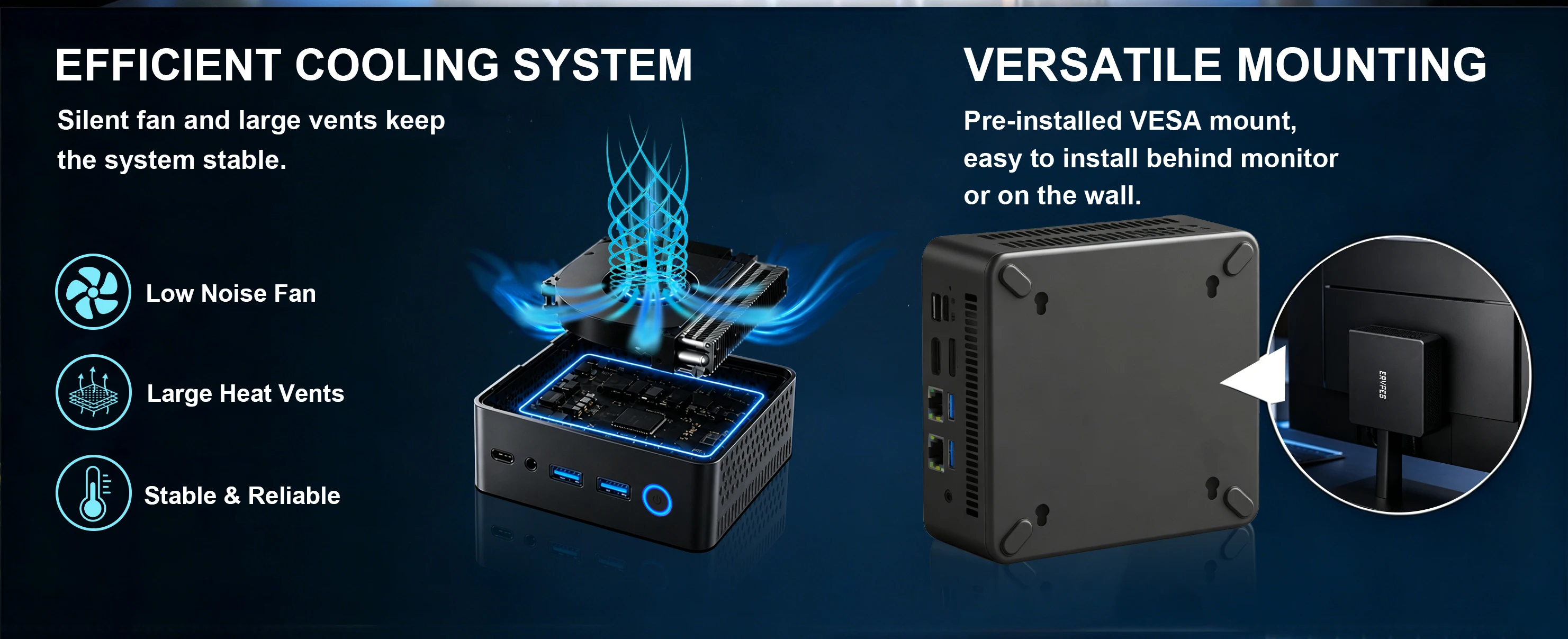 ERVPES E1PRO Mini Pc 8GB LPDDR4 256GB SSD Intel N4505 Windows 11 Pro Dual-Band Wifi BT5.0 Office Desktop Mini Computer