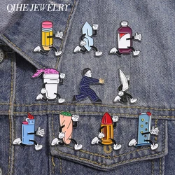 Cartoon Running Pencils Dagger Lighter Brooch Enamel Pins Creative Metal Decorate Brooches Bag Lapel Hat Badge Accessories Gifts