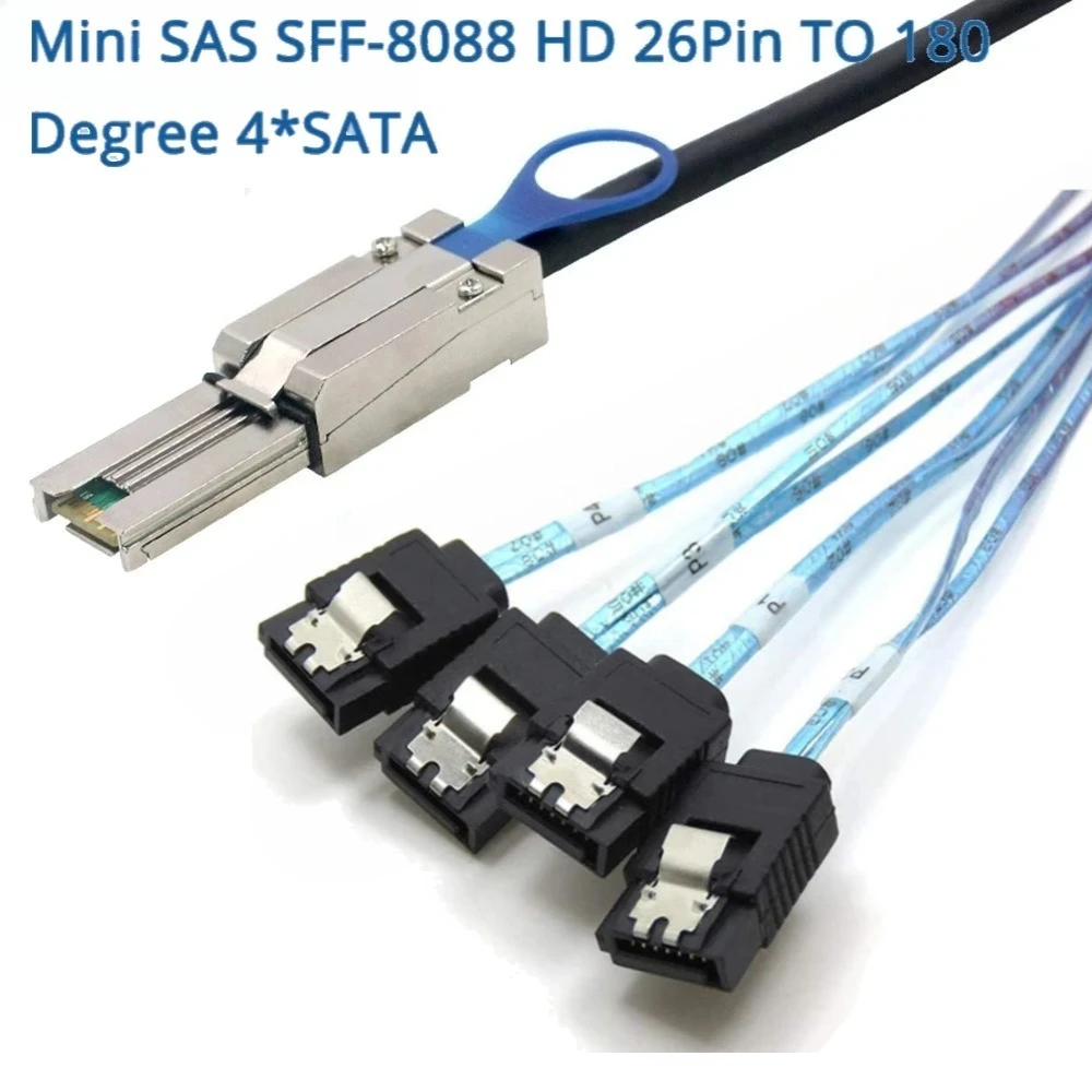 Mini SAS SFF-8088 HD 26Pin Male TO 180 Degree 4*SATA 7P Female Target/Backplane High Speed Server Connecting Cable 0.5M 1M 2M 3M