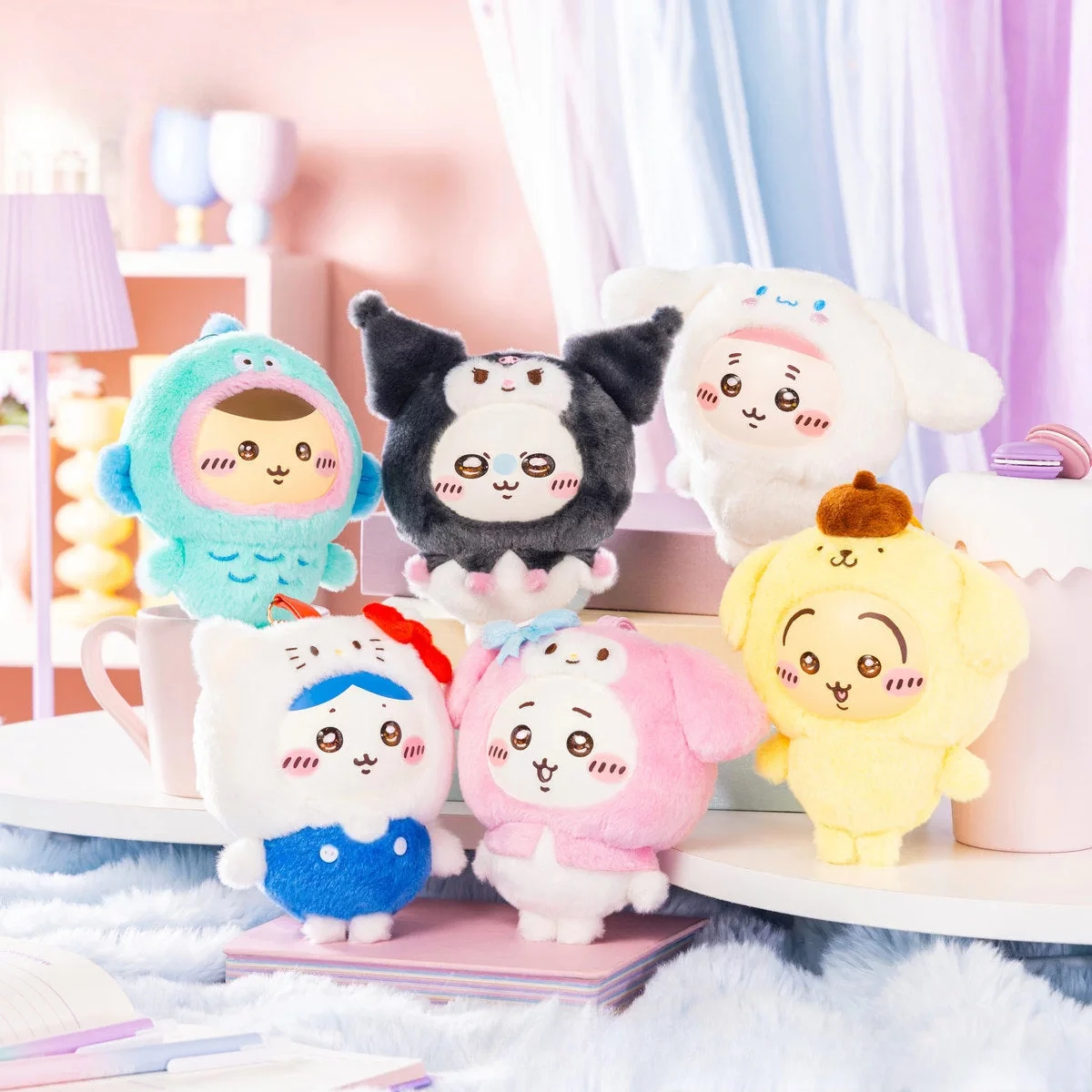 Chiikawa x Sanrio Characters Vinyl Keychain Cute Cartoon Pendant Kawaii Bag Charm Collectible Mini Figure Gift