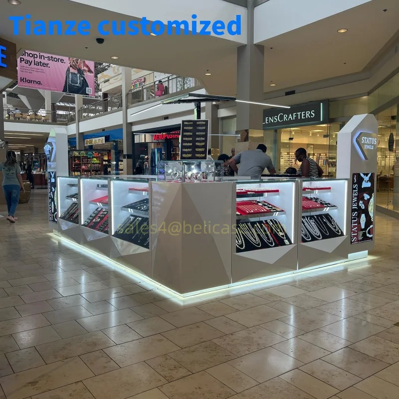 （customized）High End Jewlery Shop Display Showcases with Light Jewelry Necklace Display Cabinet Shopping Center Jewellery Kiosk