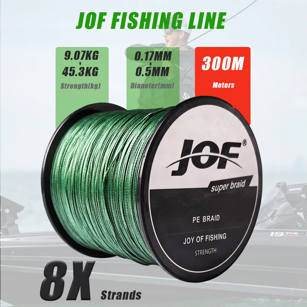 JOF Geflochtene Angelschnur 8X 300M 500M 1000M Angelschnur Maximale Zugkraft 100LB Multifilament PE-Schnur für Barsch-, Hecht- und Karpfenangeln Pesca