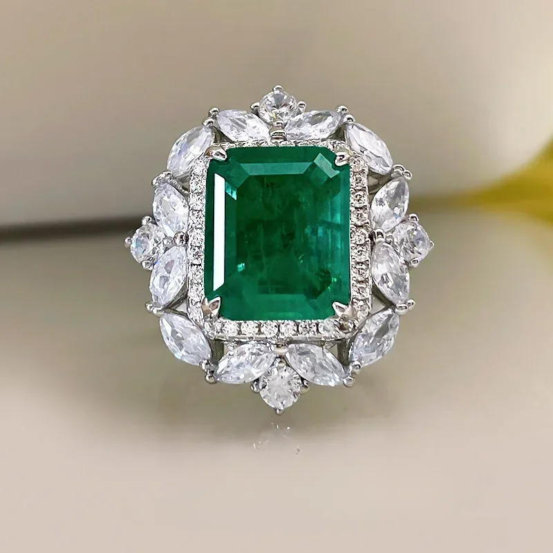 Desire Retro Palace Style Artificial Colombian Emerald Ring Female Design niche 925 Sterling Silver