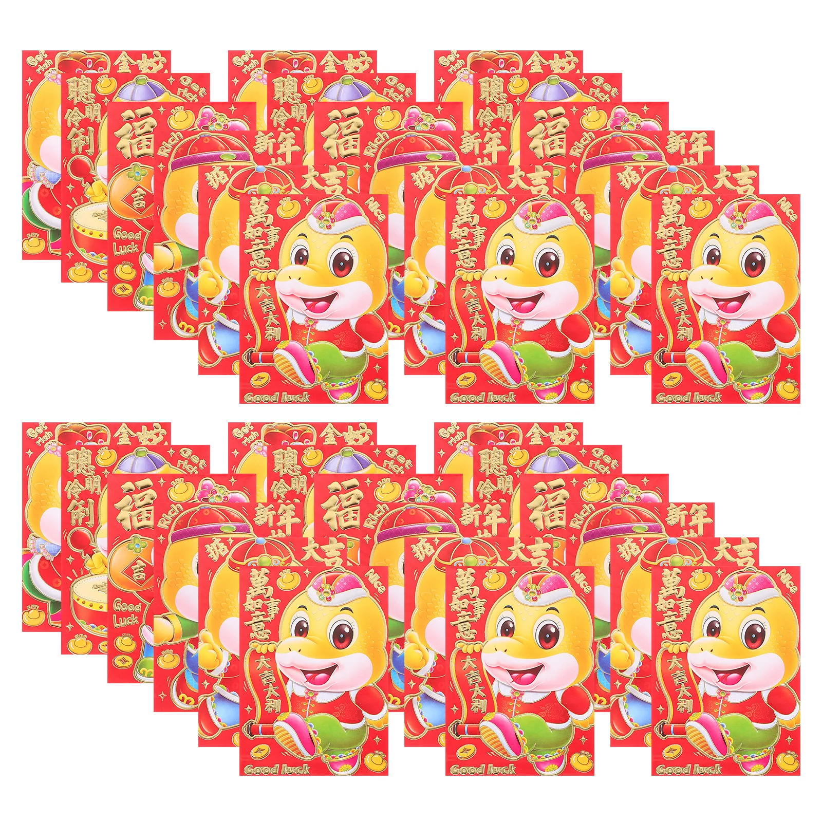 

60 шт. красных конвертов для денег, 2025 год, Китайский Новый год Змеи, красные пакеты, конверты на удачу для Весеннего фестиваля, для денежных подарков