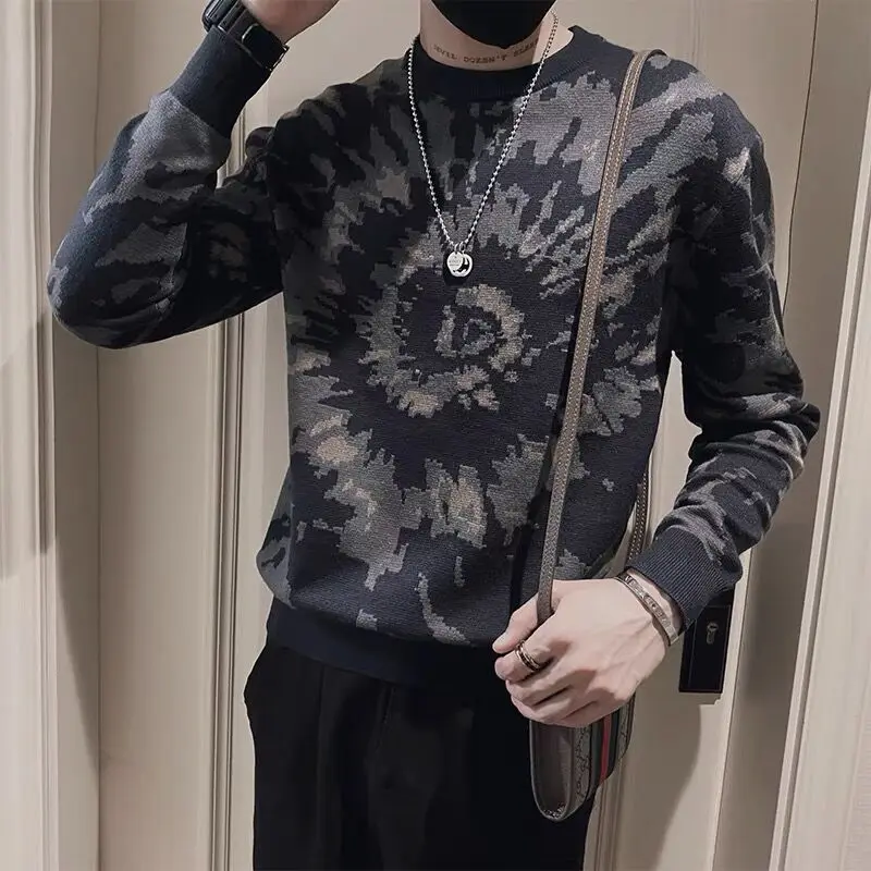 New Personality Handsome Hot Style Slim Round Neck Sweater Trendy Bottoming Internet Celebrity Sweater for Men