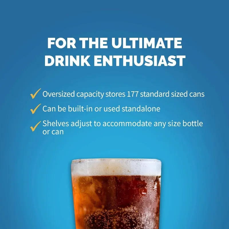 مبرد ثلاجة المشروبات بسعة 177 علبة - ثلاجة صغيرة من الفولاذ المقاوم للصدأ مع باب زجاجي بمفصلات قابلة للعكس