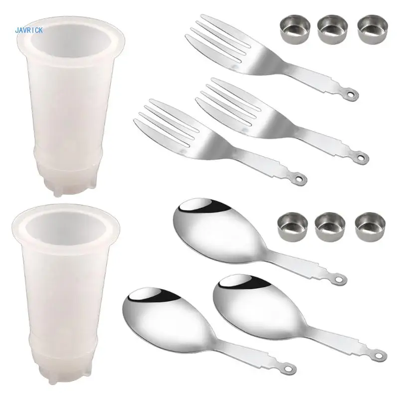 

Spoon Fork Set with Handle Silicone Mold Tableware Stainless Steel Spoon Fork Utensil Serving Spoon Cooking for Kitchen