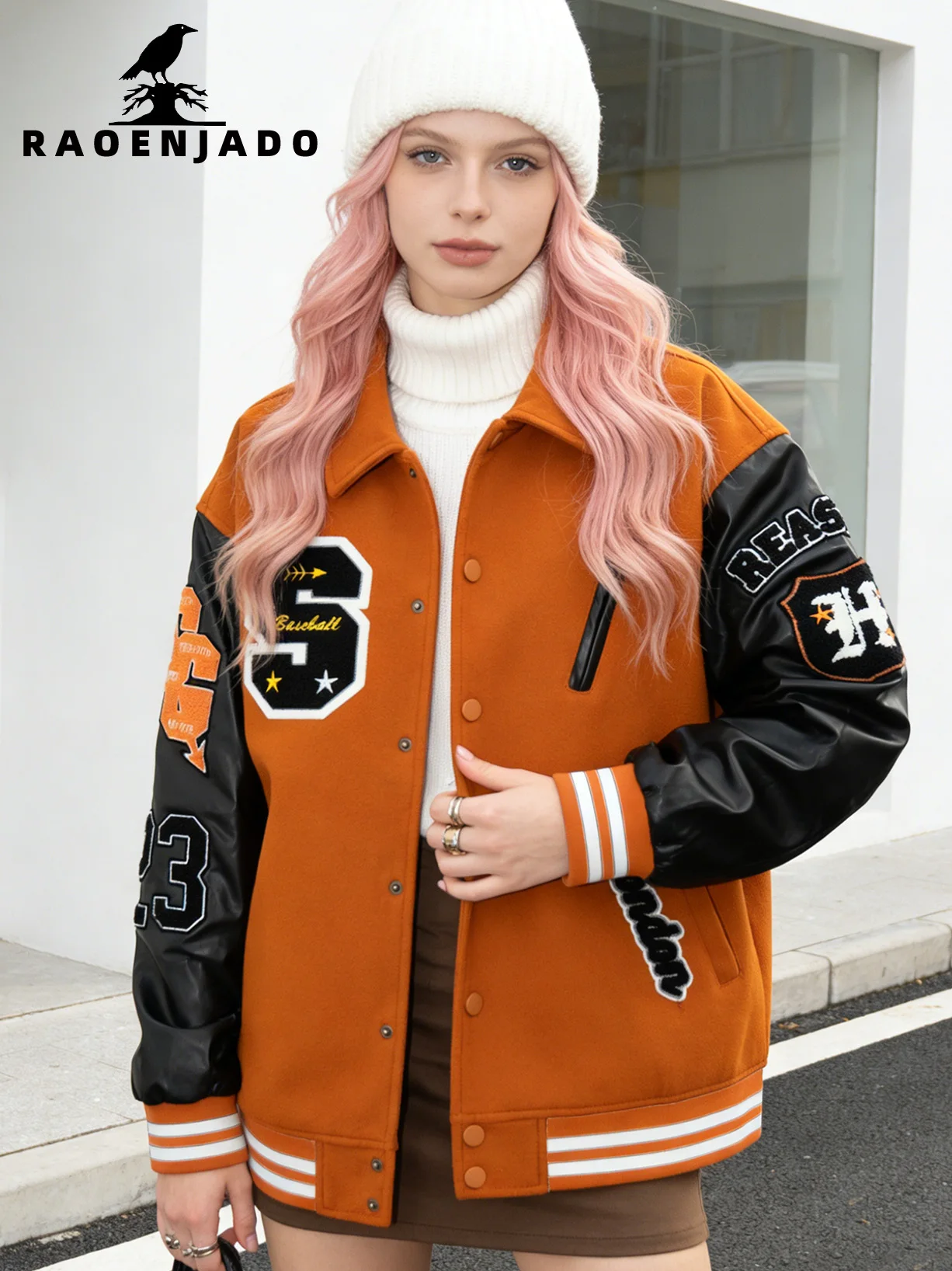 

Женская бейсбольная куртка в стиле кэжуал с винтажной вышивкой букв, весенне-осенняя верхняя одежда, оверсайз, в стиле колор-блок, уличная мода