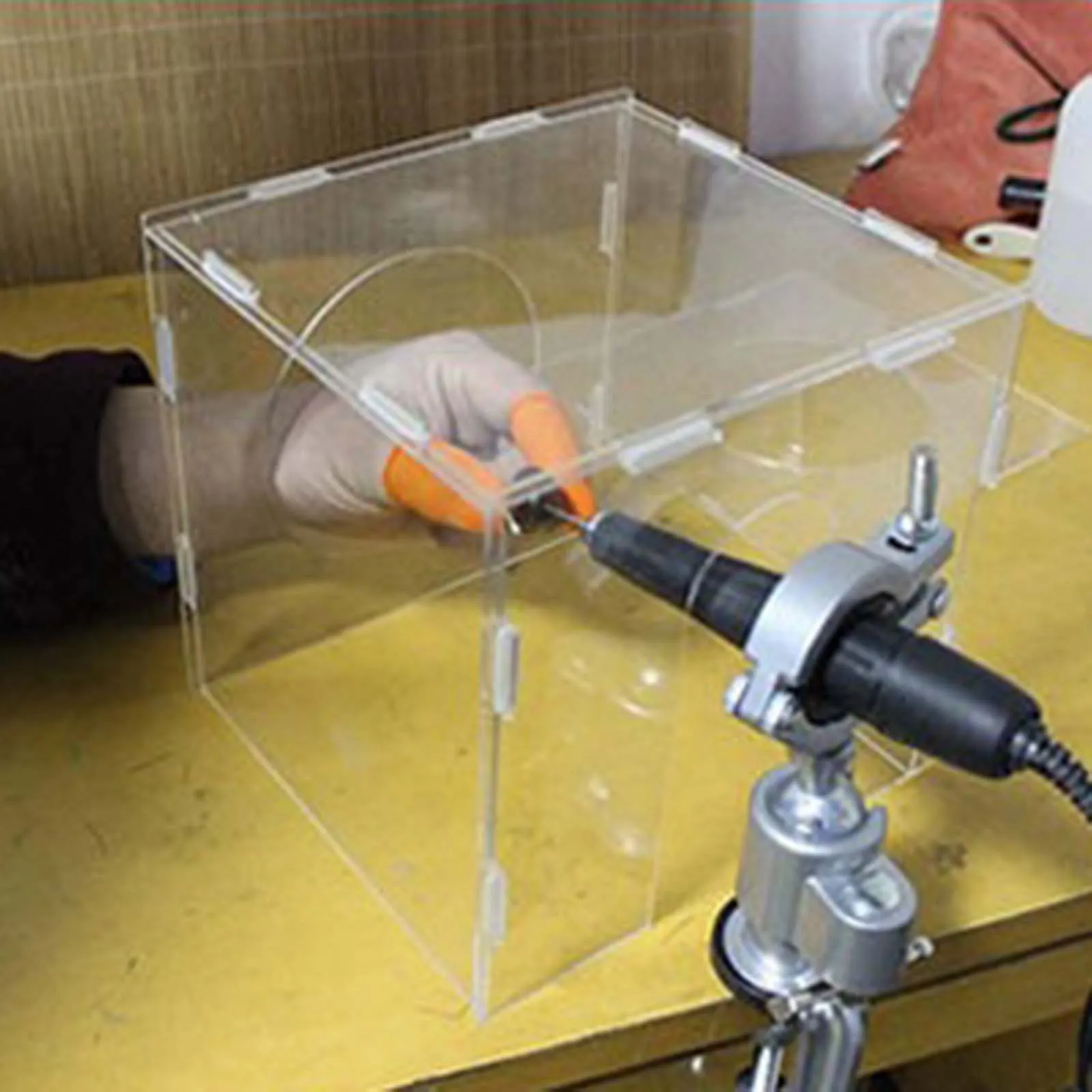 Copertura per scatola antipolvere per molatura in acrilico trasparente con 2 fori Cappuccio antipolvere per gabbia antipolvere portatile antipolvere per incisione Lucidatura Lucidatura