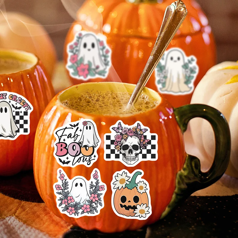 50pcs Western Halloween Sticker Pumpkin Ghost Stickers Waterproof Water Bottle Stickers Scrapbooking Skateboard Luggage Stickers