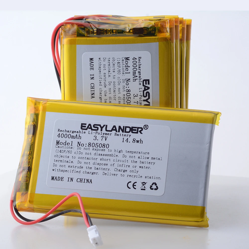 JST 2.0mm 2Pin 3.7V 4000mAh 805080 Bateria de polímero de íon-lítio Lipo 305080 405080 505080 605080 705080 905080 105080