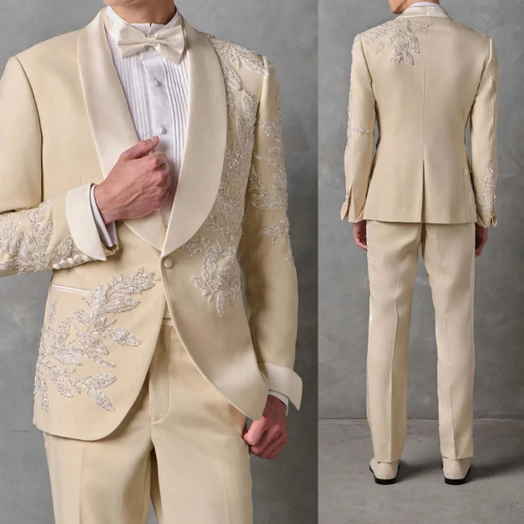 Jas Pria Mewah Berhias Manik-Manik, Model Single Breasted dengan Kerah Shawl, Blazer Payet, Potongan Klasik untuk Pesta Prom, Tuxedo Pria yang Dapat Disesuaikan
