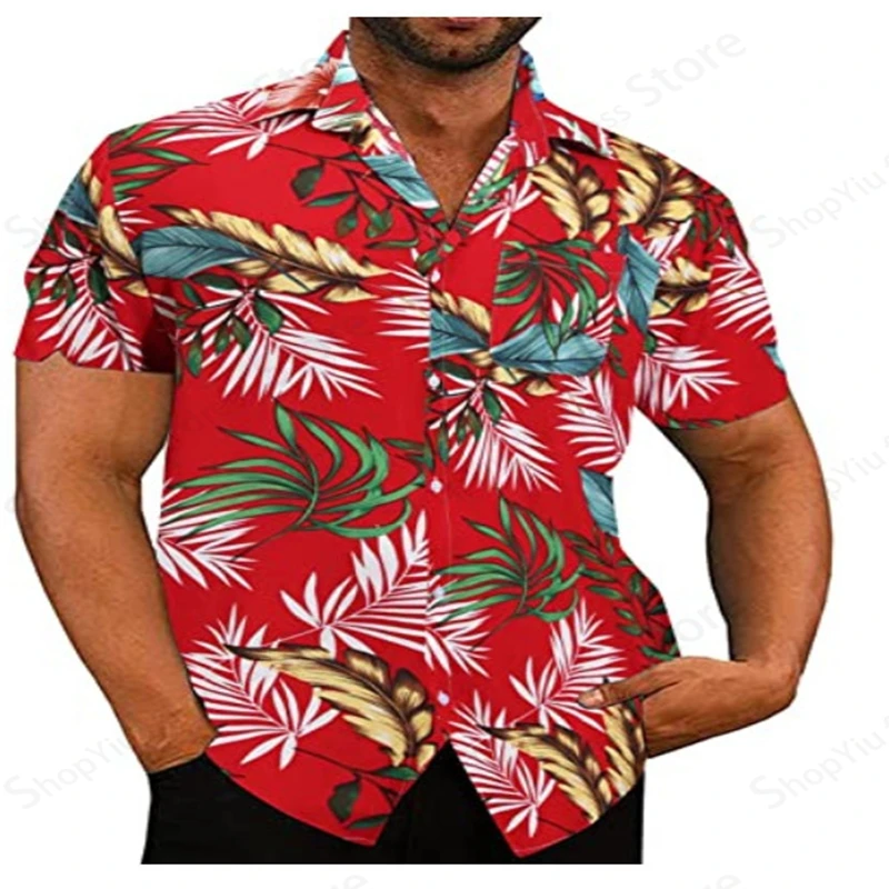 Oversized Hawaii Shirt Men Women Fashion Casual Beach Shirts Flower blouse Social Punk Turn Down Camisas Red Mens Clothing