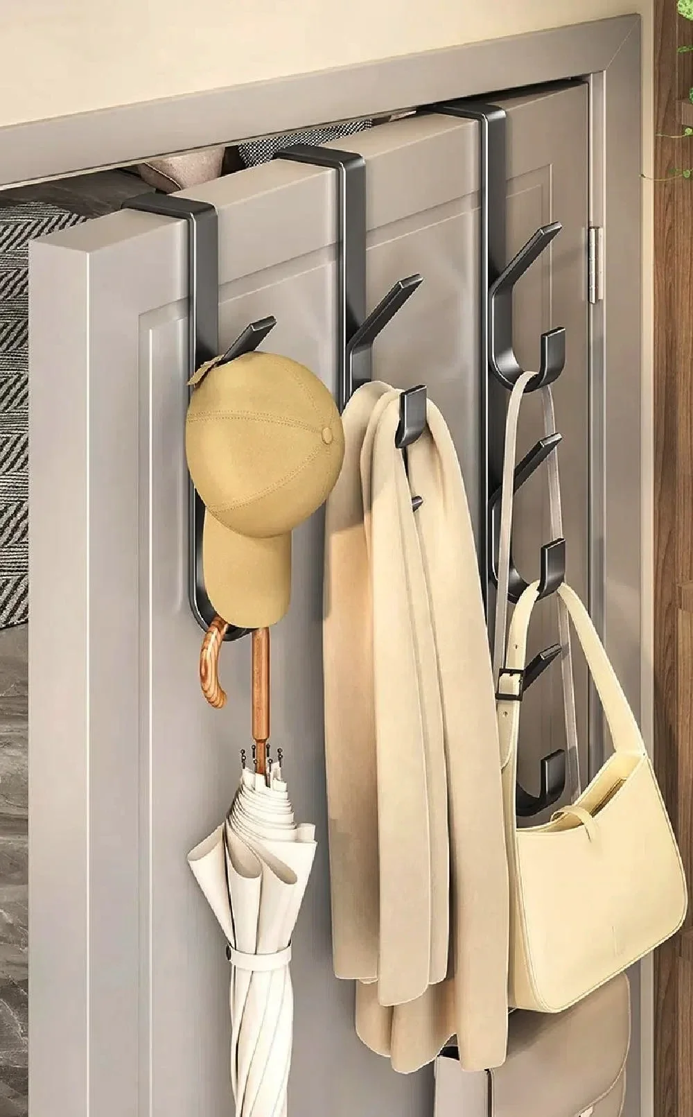 

Новый дверной крючок с бесплатным ударом, дверной задний тип, многофункциональная вешалка для шляп, пальто над дверью, стеллаж для хранения сумок для дома