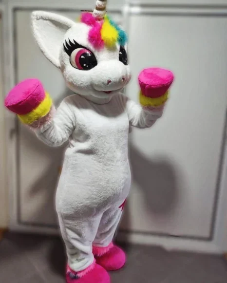 

White Pink Cartoon Unicorn Doll Costume Mascot Adult Mascot Costume for Christmas Purim Party Clothing Fancy Dress