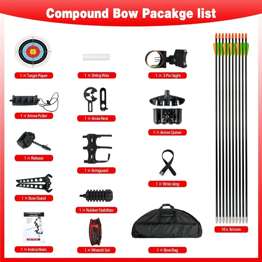 Youth Compound Bow Set 15-45 Lbs for Teens and Beginner Package with Archery Hunting Equipment Max Speed 260fps Adjustable Righ