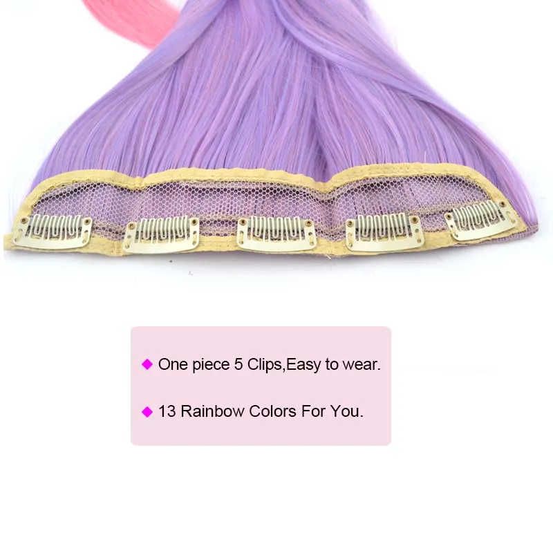 Clip in One Piece Hair Extension Long Straight Synthetic Black Blue Gray Green Ombre Color Hairpieces