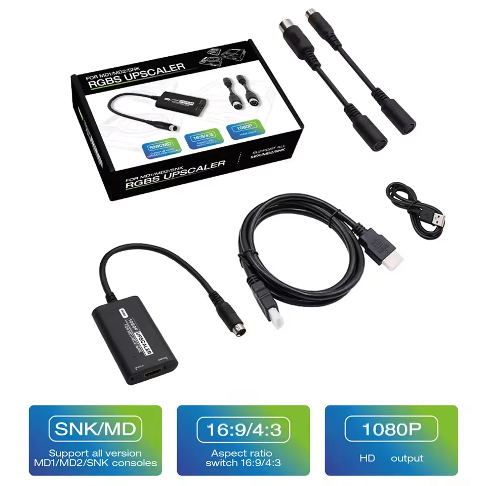 RGBS الراقي لوحدة التحكم في الألعاب SEGA MD1 MD2 SNK 1080P HDMI محول RGBS HD محول الفيديو مع مفتاح نسبة الجانب 16:9/4:3