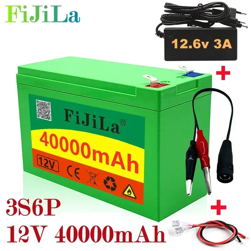 12V 40Ah 18650 lithium battery pack + 12.6V 3A charger, built-in 30Ah high current BMS, used for sprayer, 12V power supply