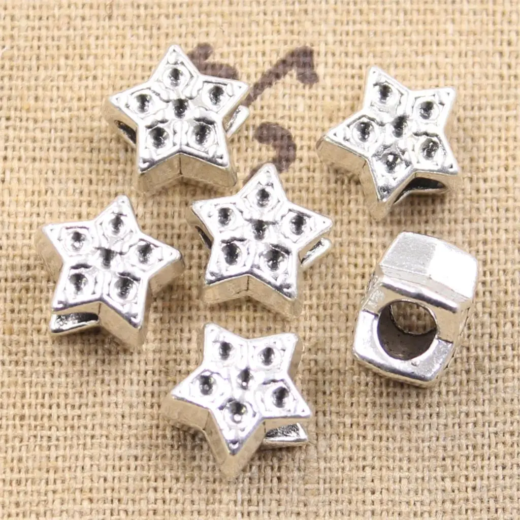 10pcs 12x12x9mm Star 4.5mm Big Hole Antique Silver Color Beads Charms Fits Diy Charms Bracelet Jewelry Beads DIY Making fit