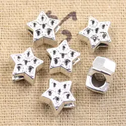 10pcs 12x12x9mm Star 4.5mm Big Hole Antique Silver Color Beads Charms Fits Diy Charms Bracelet Jewelry Beads DIY Making fit