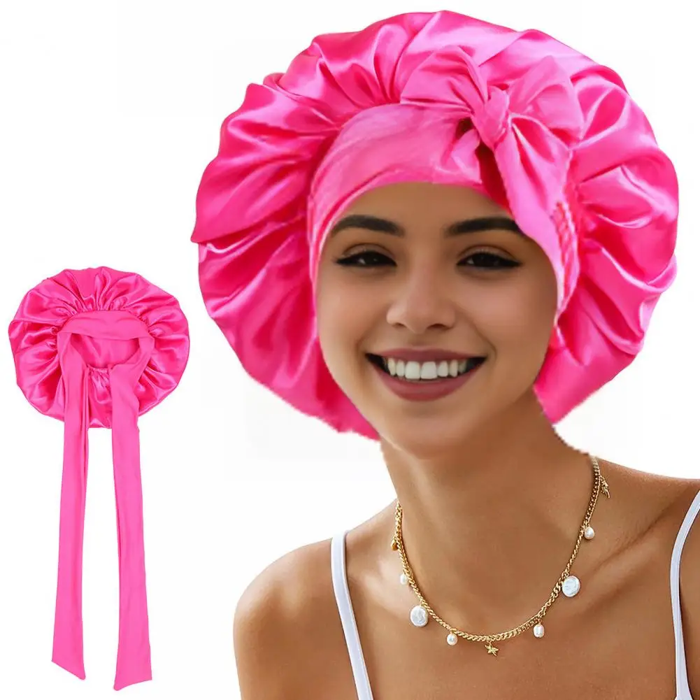 

Women Adjust Solid Satin Bonnet Hair Styling Cap Long Hair Care Night Sleep Hat Silk Head Wrap Shower Cap Hair Styling Tool Hat