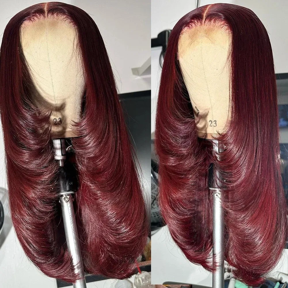 شعر مستعار أزرق الطبقات قطع العظام مستقيم الدانتيل الجبهة الباروكات قبل قطعها 13x4 HD غلويليس الاصطناعية الدانتيل شعر مستعار أمامي جودة عالية تأثيري