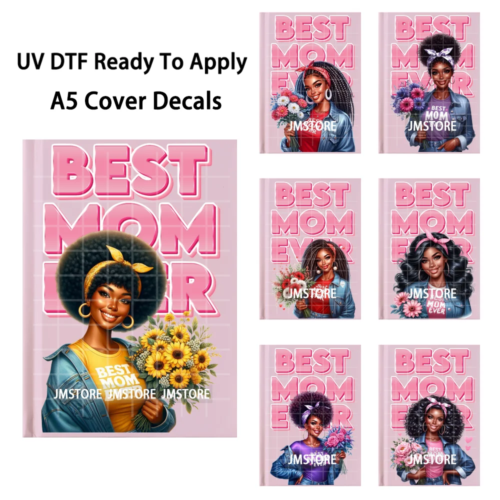 Strong Mama Vibrant Flower Mom Life A5 Notebook UV DTF Wraps Ready To Apply Waterproof Transfer Sticker Decals For Journal Cover
